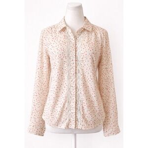 LC Lauren Conrad Blouse Sz M Floral Lace Front Button Long Sleeve Top‎ Romantic